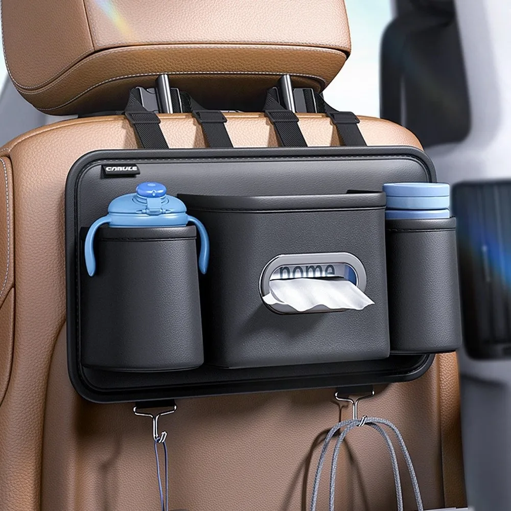 

High Quality PU Leather Car Backseat Cup Holder Portable Multifunctional Storage Bag Tissue Box Car Interior