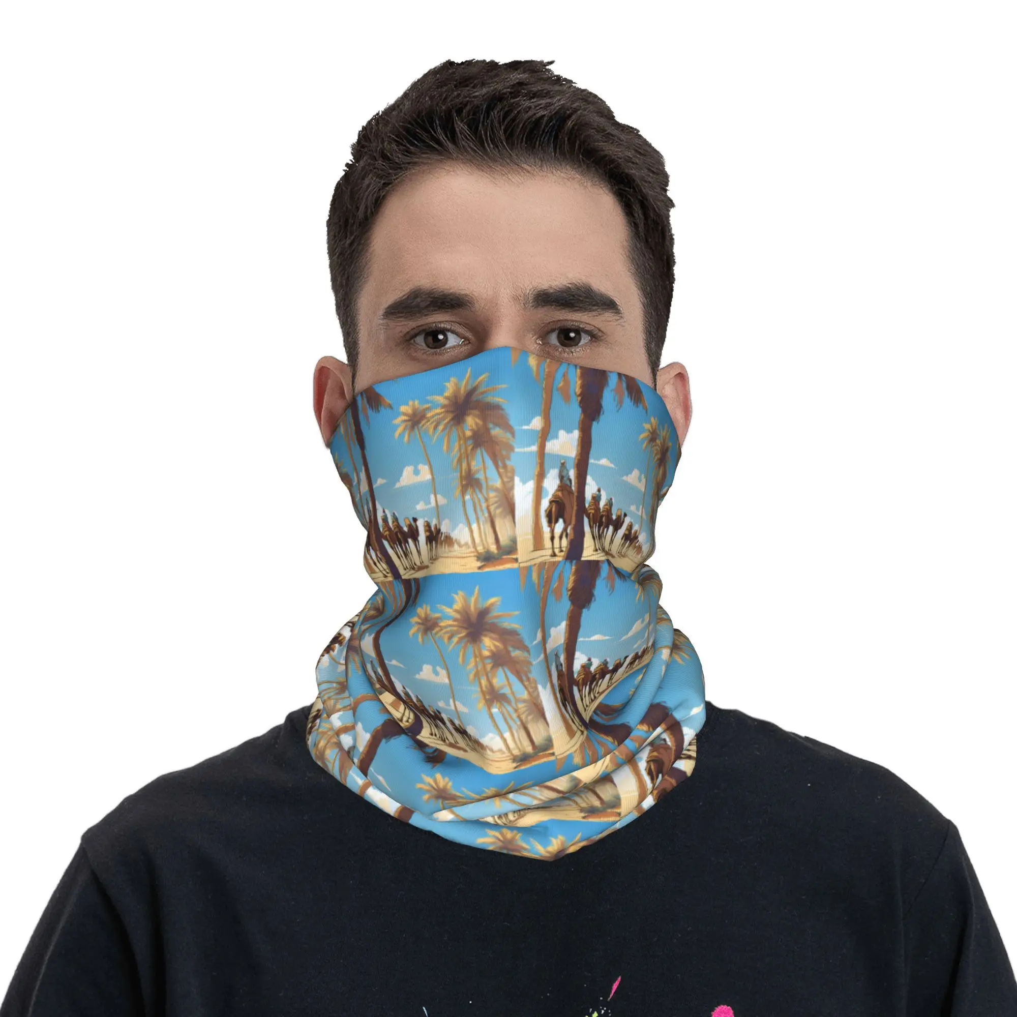 Caravana bajo el cielo azul Bandana cuello polaina impresa cara bufanda cálida ciclismo bufanda correr para hombres mujeres adultos a prueba de viento