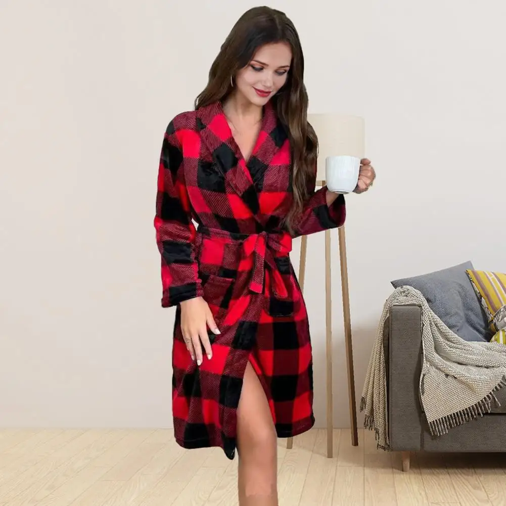 Bata de tela de pijama suave para mujer, batas de franela de lana acogedoras, albornoz de invierno de felpa suave, vestido de dormir cálido de manga larga