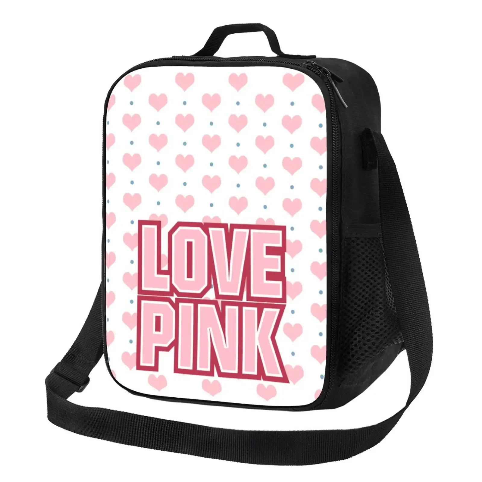 Black Pink Lunch Bags with Strap for Women Portable Thermal Insulated Lunch Box Container Cooler Bag Tote Bento Pouch for Work