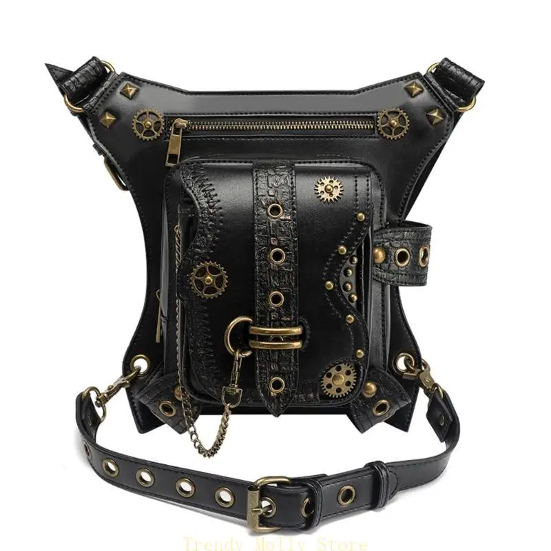 

N5KB Waist Bag PU Leather Fanny Pack Femal Belt Grommet Small Chest Pack Bags Punk Fanny Pack Waist Pack for Women