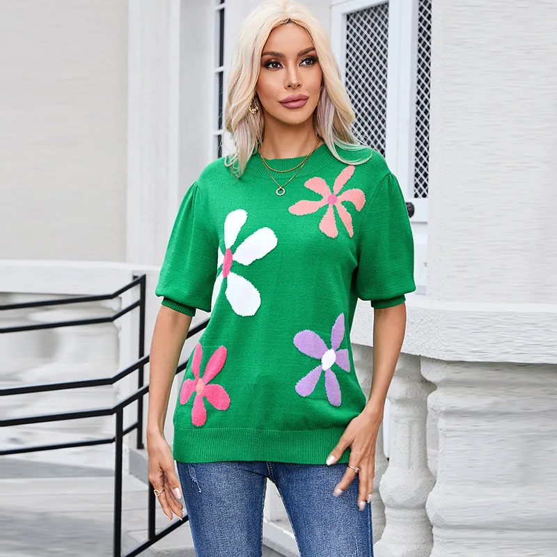 

Shiying женский пуловер с круглым вырезом, свитер с короткими рукавами и принтом, повседневный новый весенний цельный топ в европейском и американском стиле