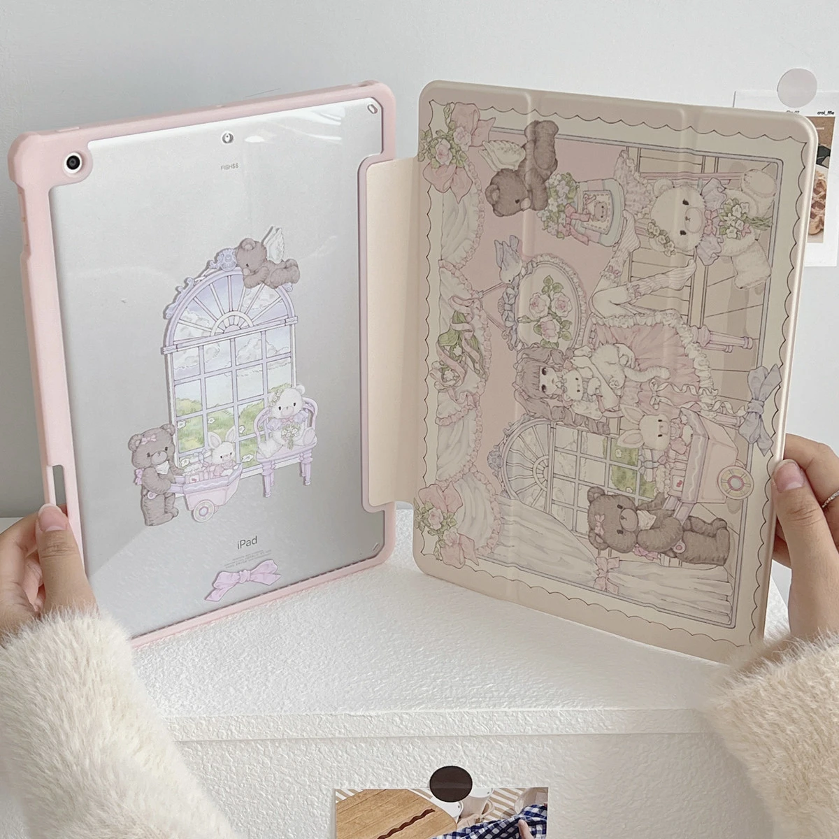 Cute Rabbit Bear Flower Girl Pink Y2K Tablet Case For iPad Pro 11 12.9 13 A16 M2 M4 M3 M5 5/6/7/8/9/10/11th Mini Air 3 4 5 Cover