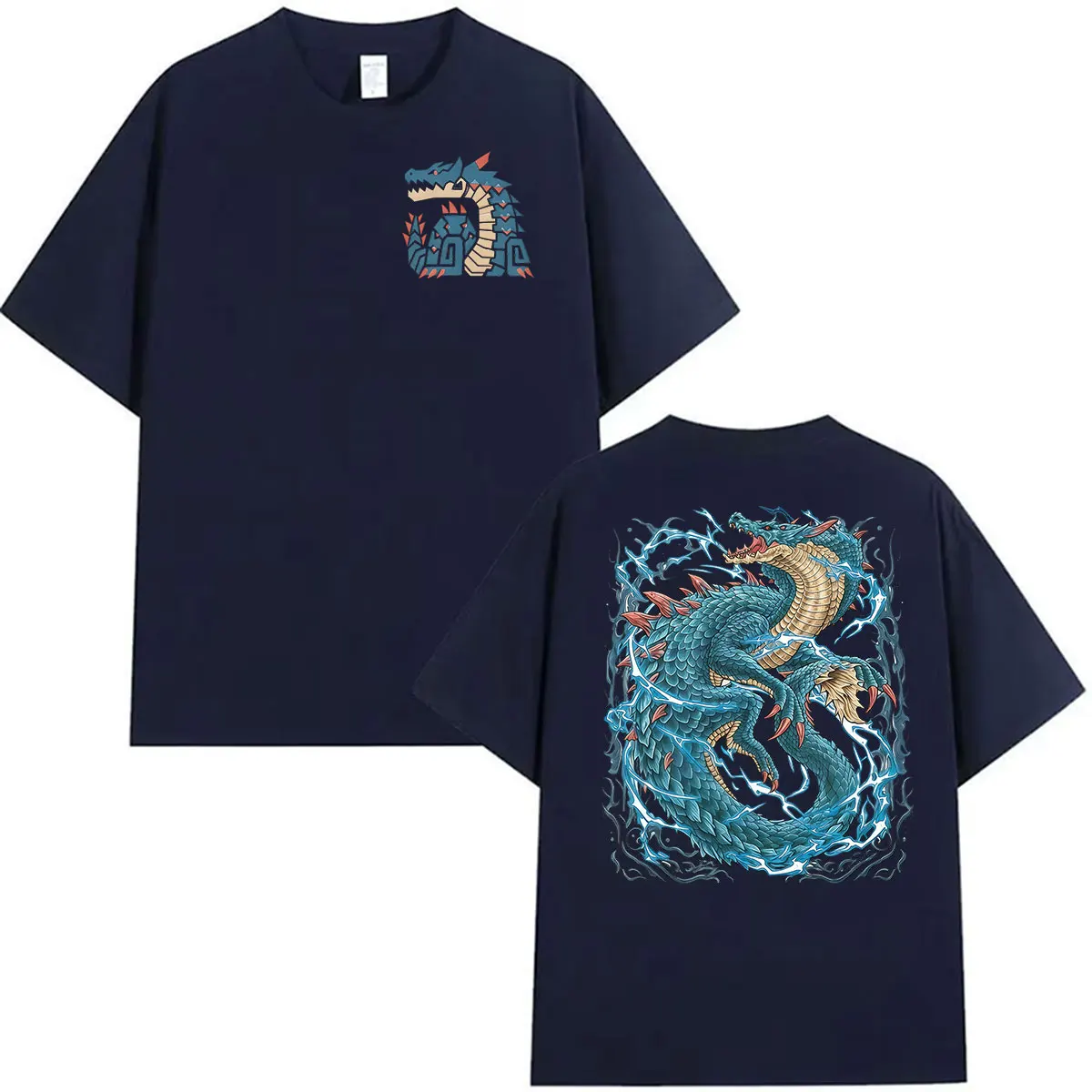 2026 Game Monster Hunter Lagiacrus The Lord of The Seas Grafik-T-Shirts für Männer und Frauen, Vintage-Mode, übergroßes T-Shirt aus 100 % Baumwolle – Detail 7
