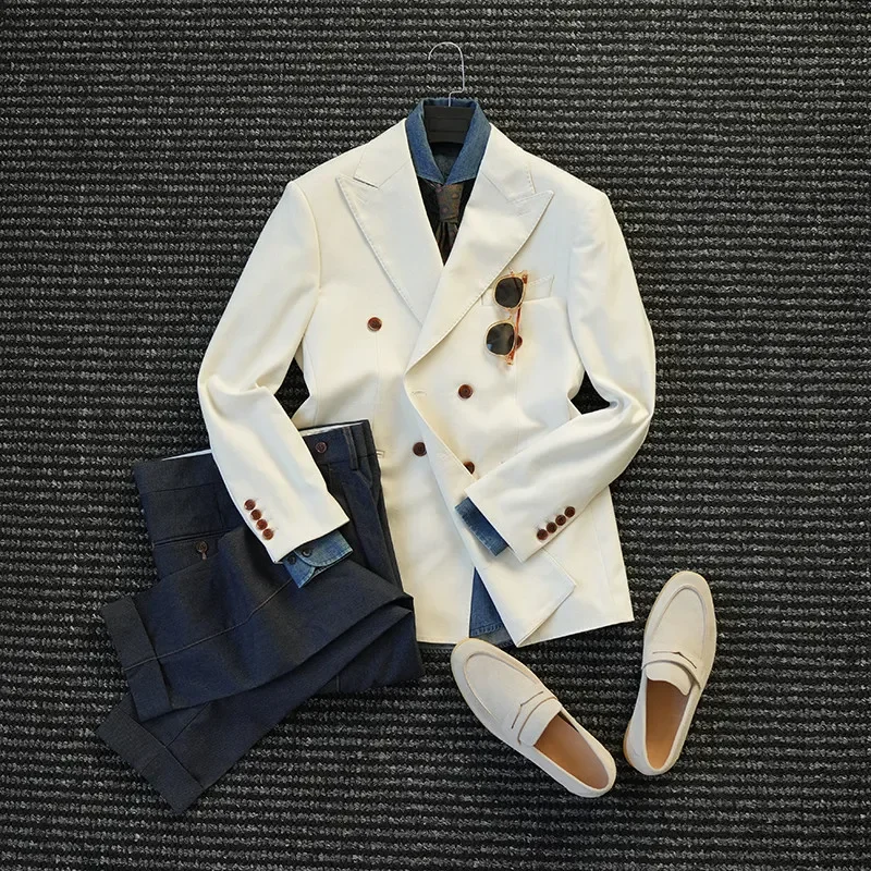 Design Aesthetics, Boxed Collar Double-breasted Suit Men's Business Casual Suit