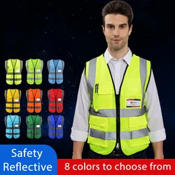 Gilet di sicurezza riflettente ad alta visibilità sicurezza sul lavoro notturno senza maniche gilet giallo costruzione abbigliamento da lavoro cerniera e tasche adulti