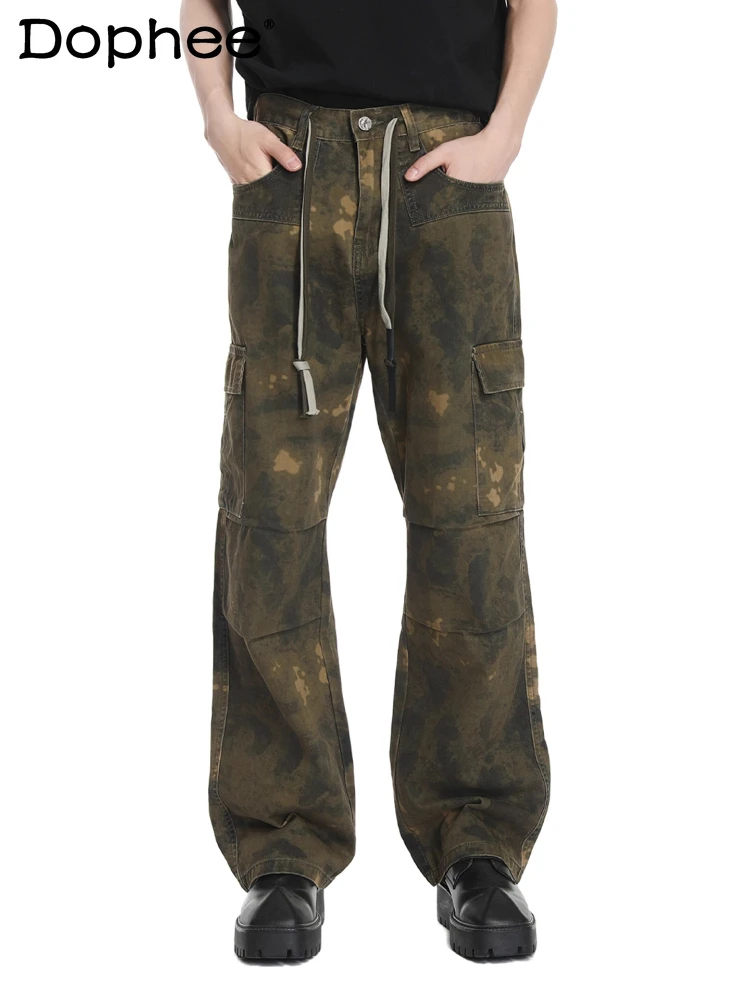 

Men's 2025 Autumn New Fashion Pocket Decoration Denim Trousers Male Unique Chic Loose Straight Jeans Handsome Trendy Denim Pants
