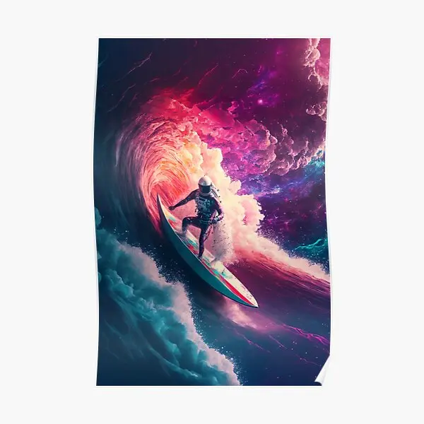 Wave Surfing Astronaut  Poster Vintage Art Room Print Modern Mural Decoration Decor Painting Wall Home Picture Funny No Frame