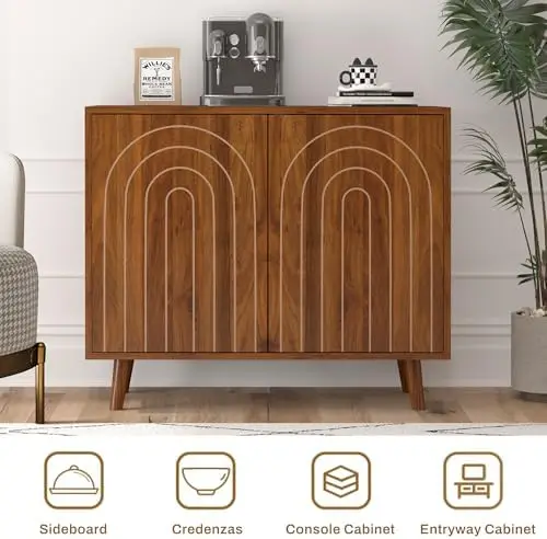 Set di 2 buffet credenza da 63', mobiletto moderno intagliato, noce