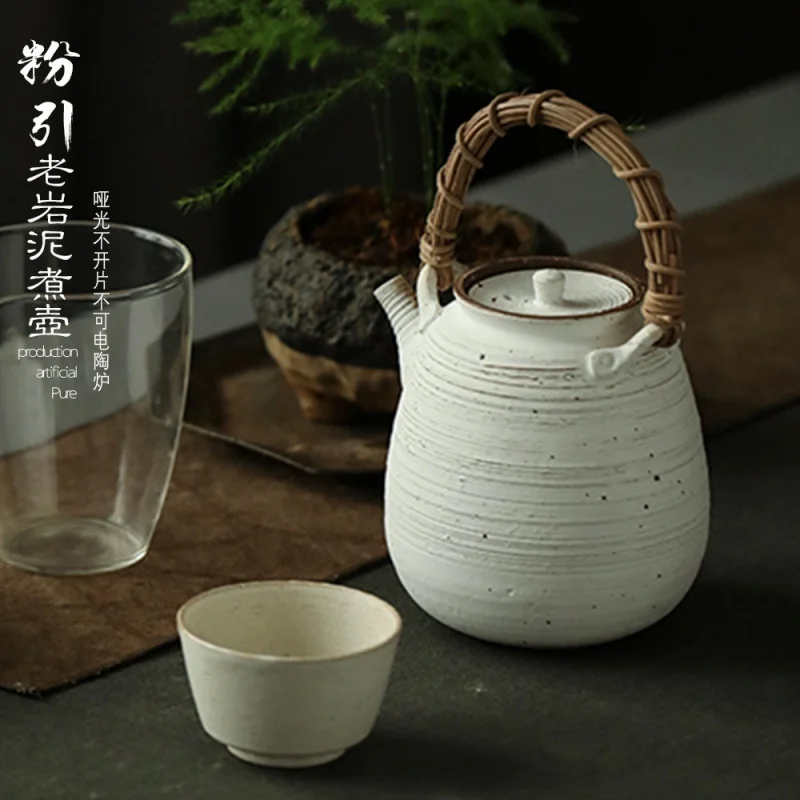 Jingdezhen Handmade Powder Teapot Casual Pottery White Zen Tea Making Loop-Handled Teapot High Temperature Porcelain Kung Fu Tea