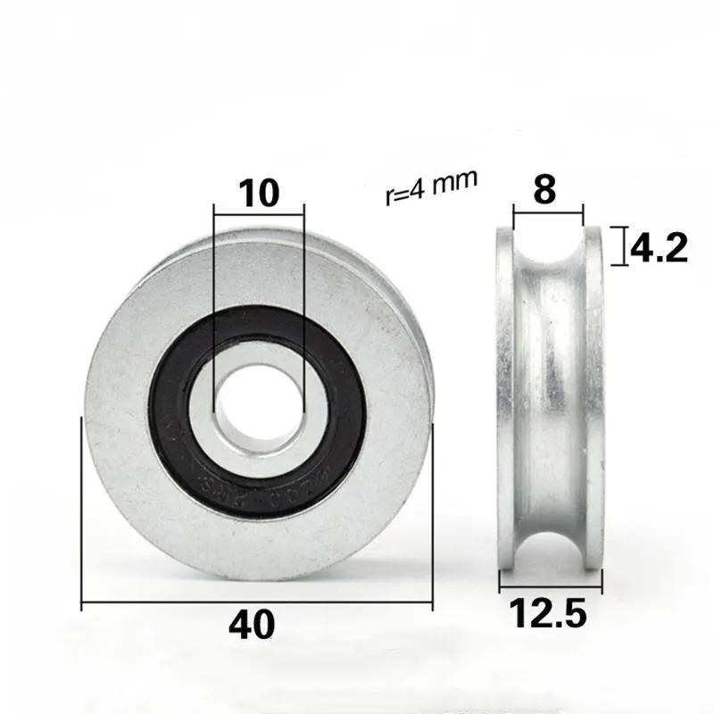 5pcs/20pcs U Groove Track Guide Wheel 10*40*12.5mm Bearing Pulley Roller 10x40x12.5 mm Radian Radius 4mm Wire Rope
