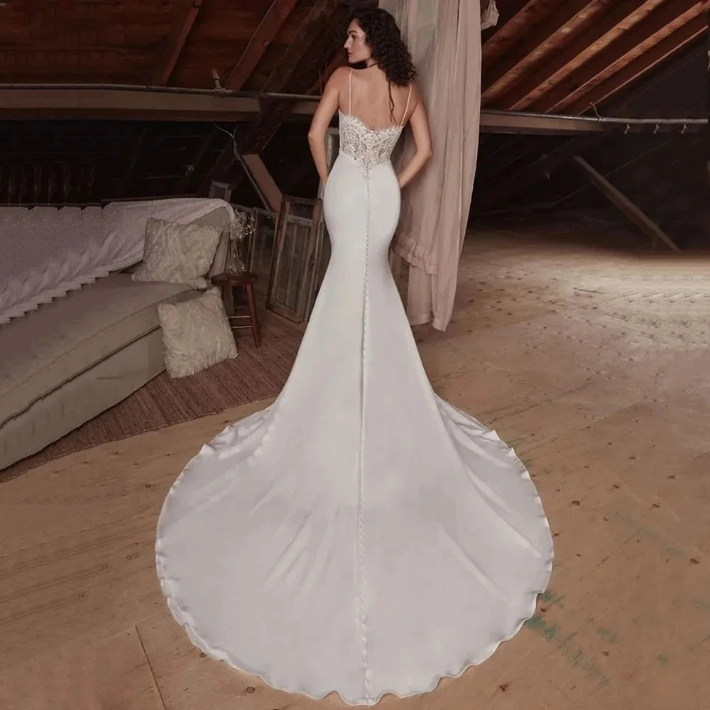 Vestido de novia con tirantes finos, traje Sexy de sirena con Apliques de encaje sin tirantes, elegante, personalizado a medida, 2024