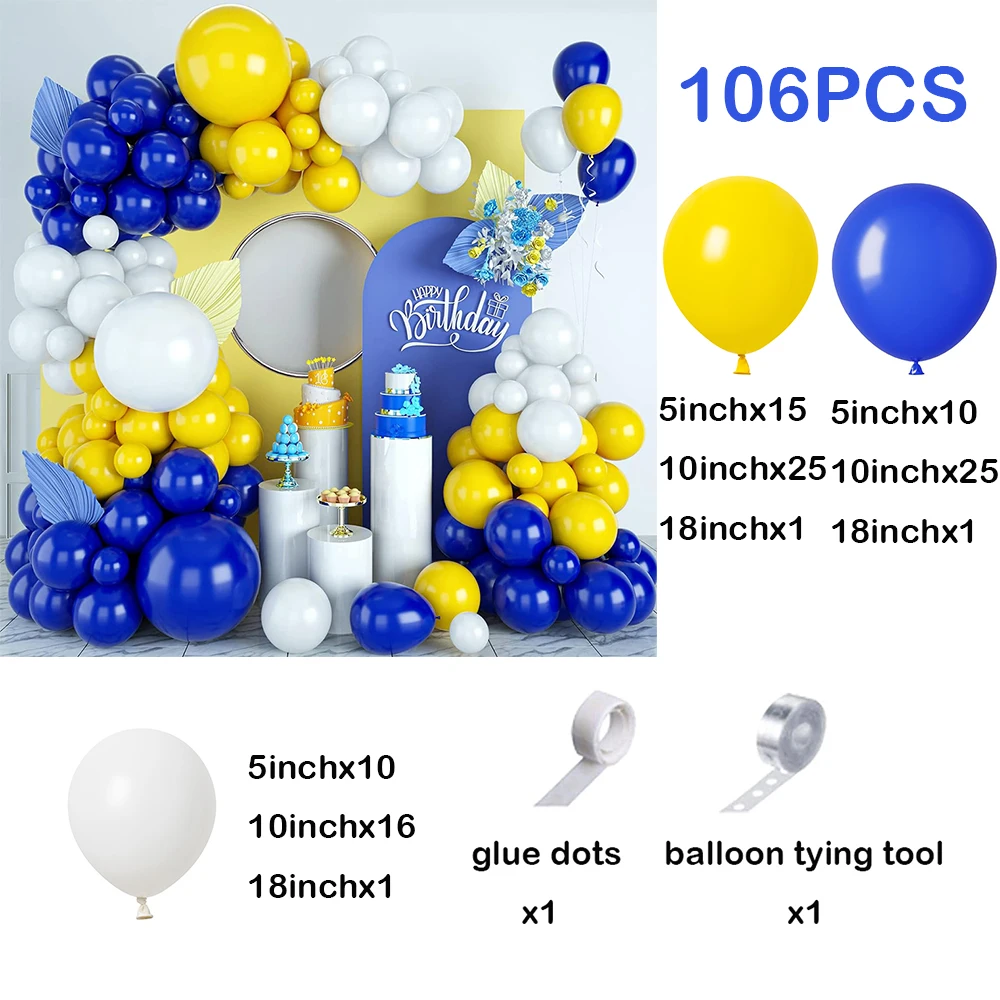 106Pcs Royal Blue Balloons Arch Garland Kit Yellow White Ballon Graduation Birthday Party Decor Baby Shower Wedding Decor Globos