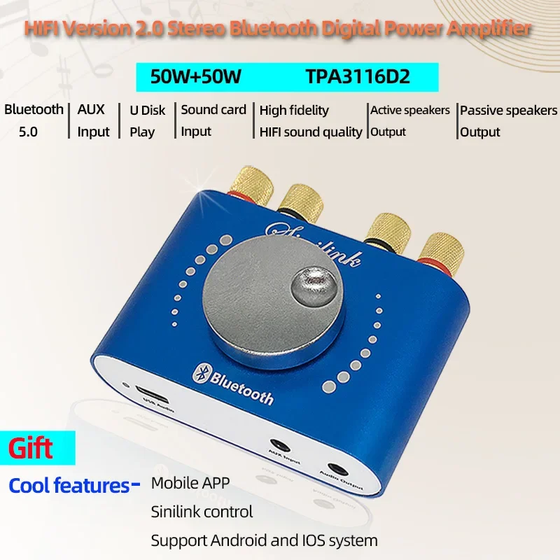 XY-KA50H HIFI fever 2.0 stereo BT digital power amplifier board 50WX2 speaker audio amplifier TPA3116D2