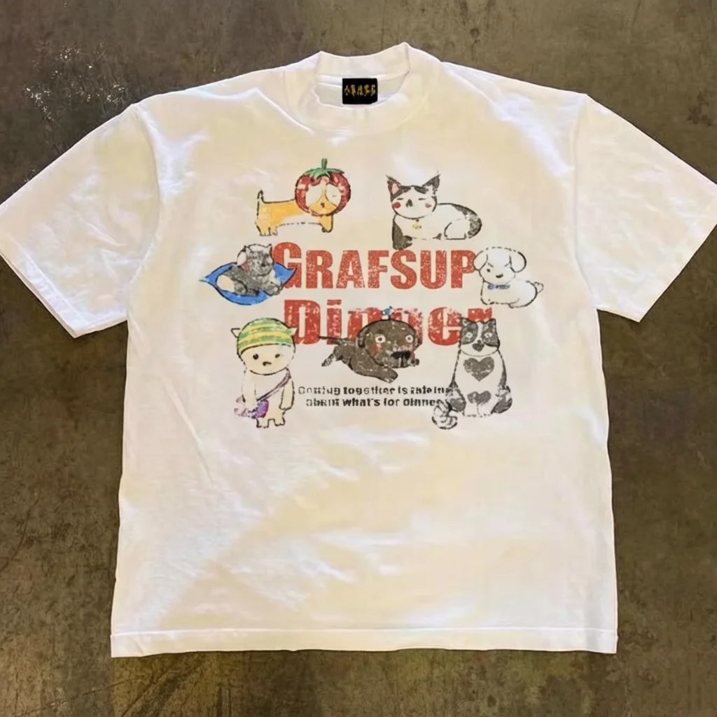 Pure Cotton Short Sleeve T-Shirt Double Thread Loose Fit Men's Style Breathable Summer Fashion Retro American Couple Tops