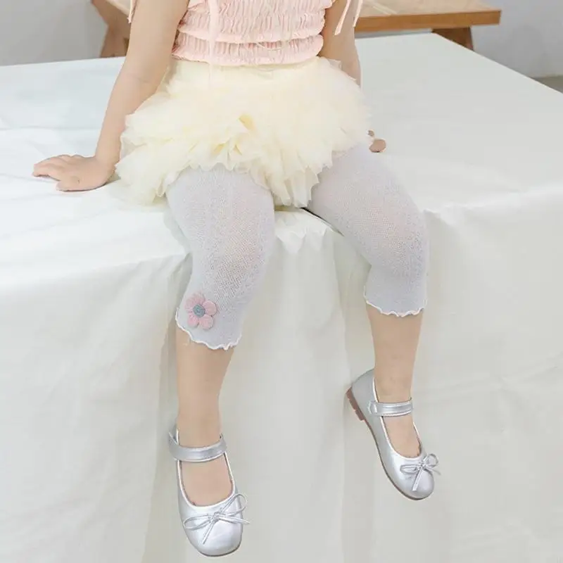 

C63C Infant Girl Protective Mesh Capris Tights for Child Moisture Wicking Baby Tights