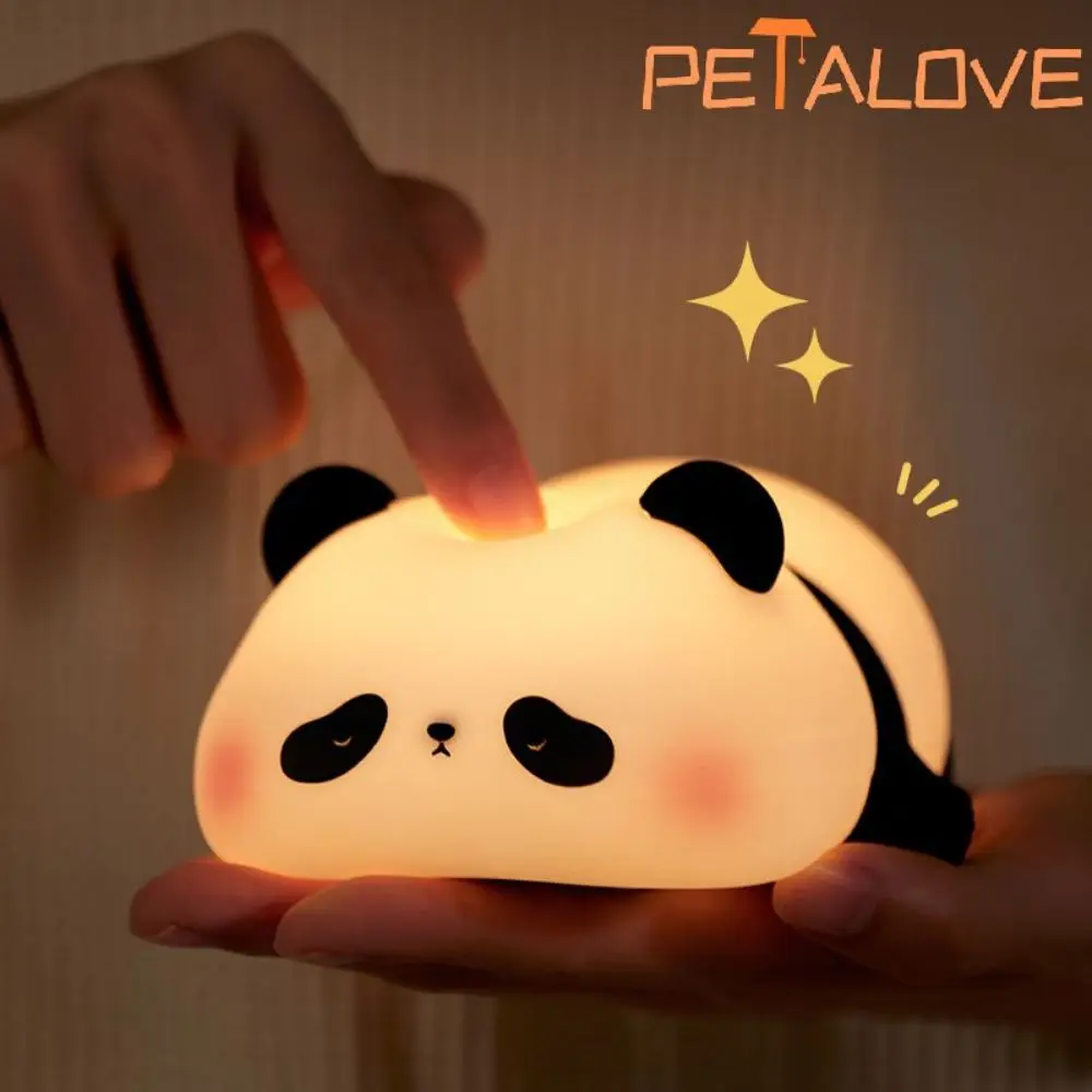 Cute Night Light Panda Lovely Christmas Holiday Birthday Gift Soft Silicone Lamp Pat Warm Coloful Light Recharge Bedside Decor