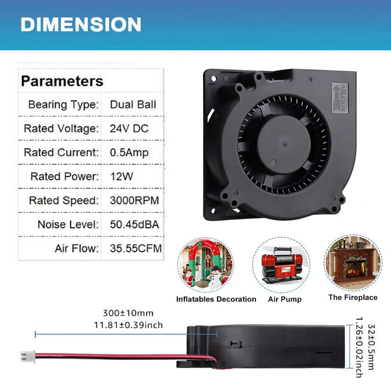 JUCAILI 12cm Suction fan printer DC Blower 24V 0.55A Large air volume fan for All_win Xu_li brushless paper suction fan