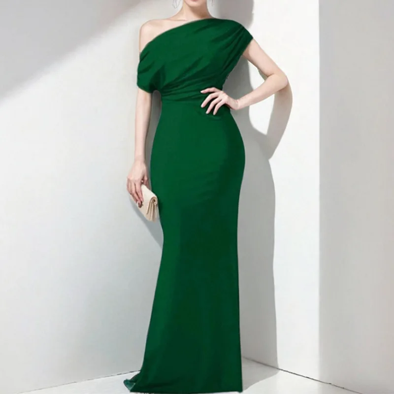 

2025 Spring and Summer New Style Elegant Simple and Generous French Sleeveless Strapless Tight Solid Color Fashion Dress