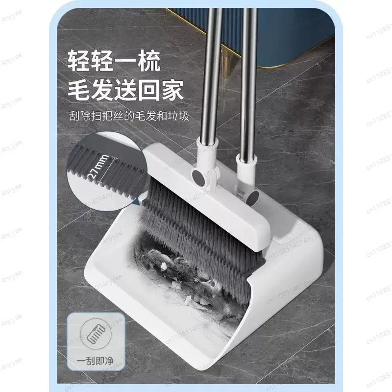 3-in-1 Upright Broom Set, Long Handle Dustpan with Comb & Bag Holder, Indoor/Outdoor Cleaning for Kitchen, Garage, Party