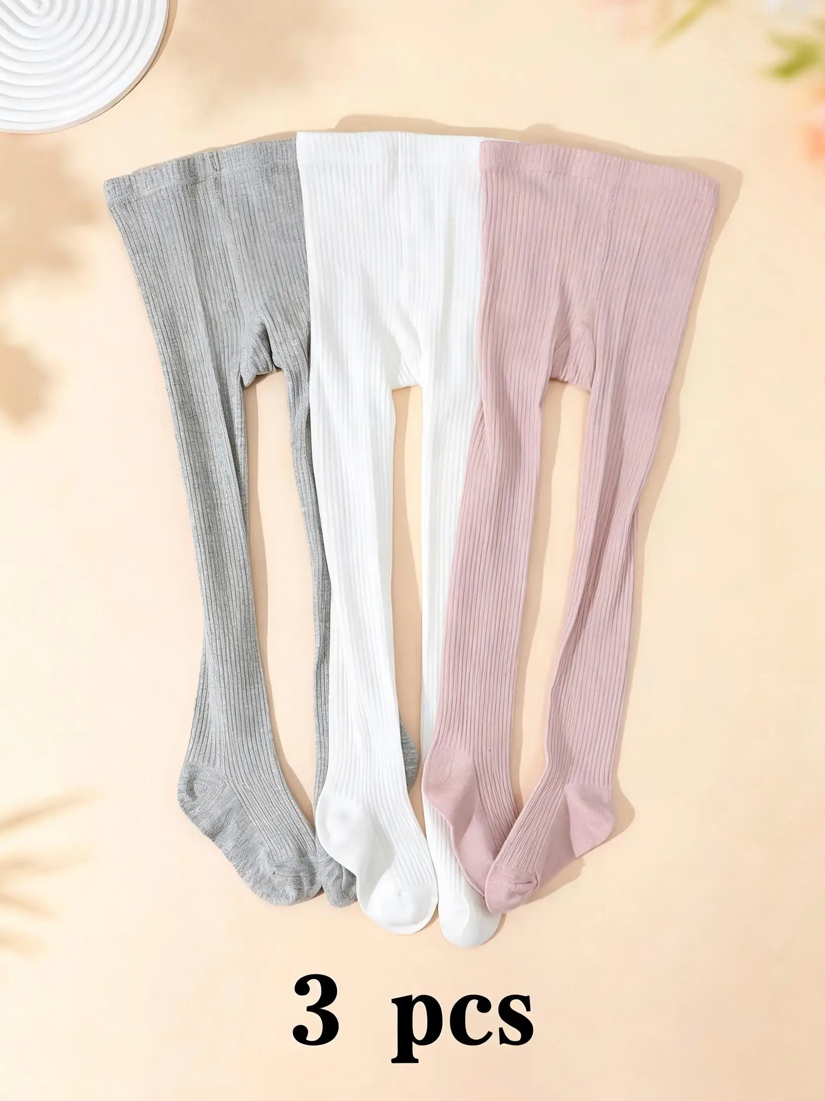 

3Pcs Girl Ribbed Tights Polyester Spandex Soft Stretchy Kid Pantyhose All-Season Daily Leggings for Toddler Girls 0-11 Years Old
