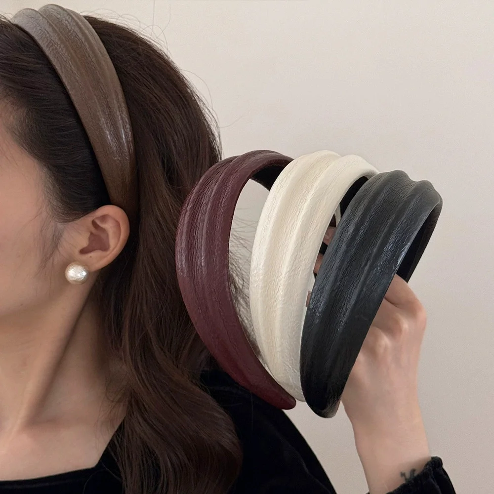 

Винтажная однотонная повязка для волос из искусственной кожи Cortex для женщин и девочек, милое украшение для волос, повязка на голову, обруч для волос, модные аксессуары для волос