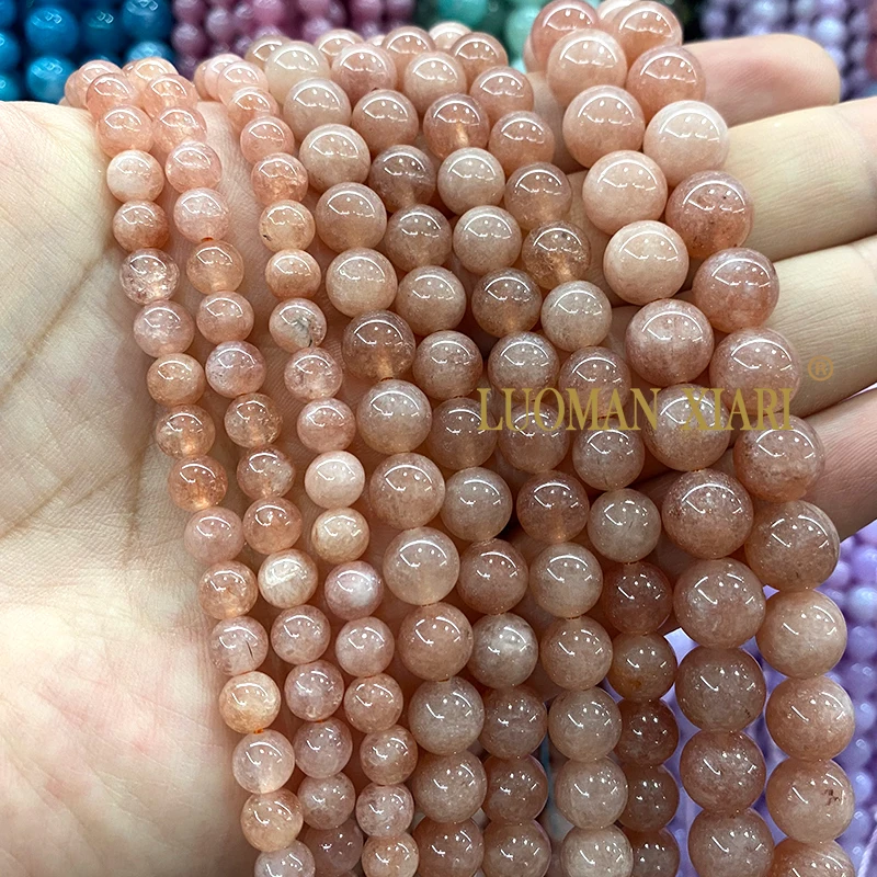 6-10MM Natural Stone Sunstone Colors Chalcedony Loose Round Spacer Beads for Jewelry Making Diy Bracelets Charms Accessories