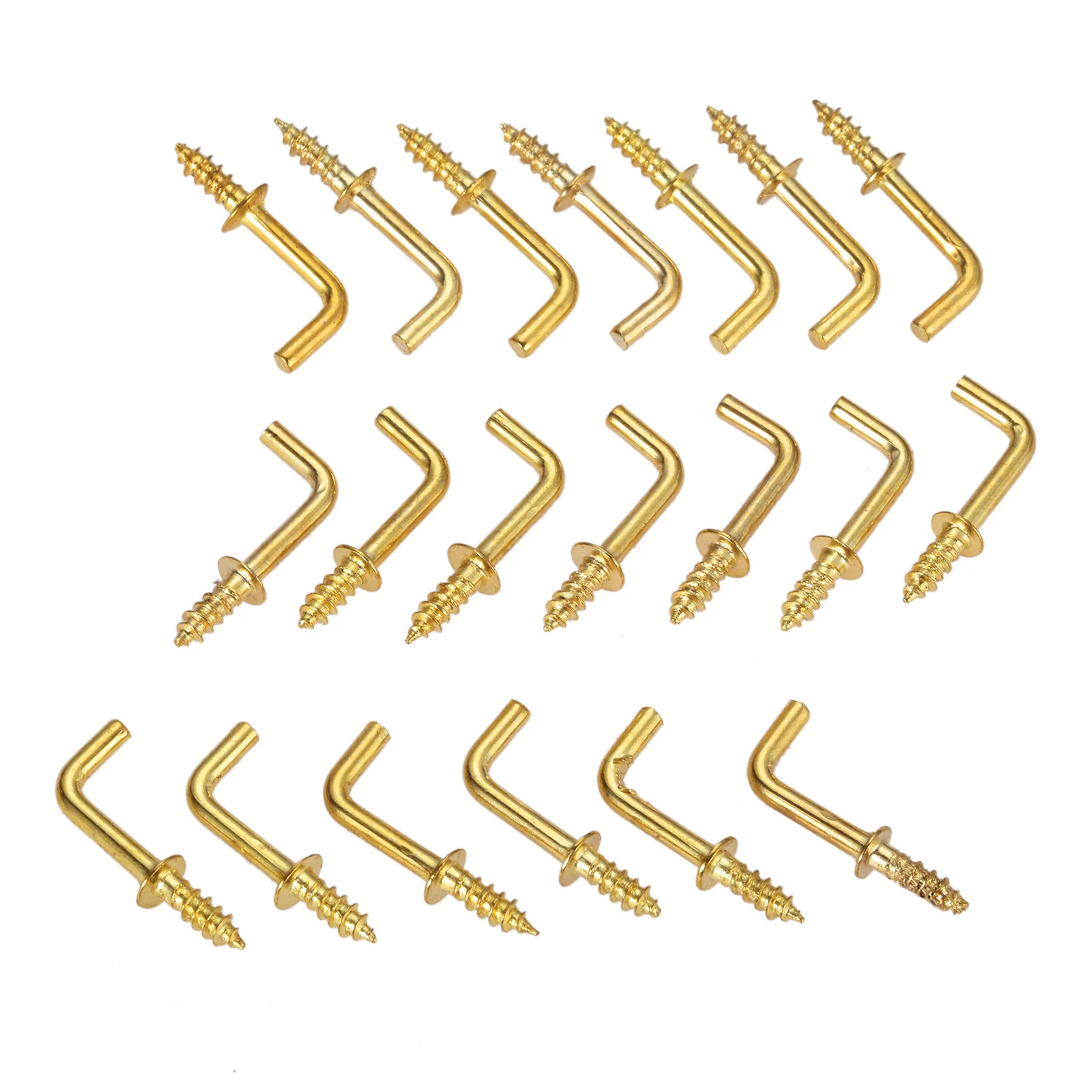 100pcs/set L shape Dresser Cup Hooks Right Angle Screws 17mm*7mm 1/2 Inch Hangers Golden Yellow Alloy Frame Sheep Eyes Iron Hook