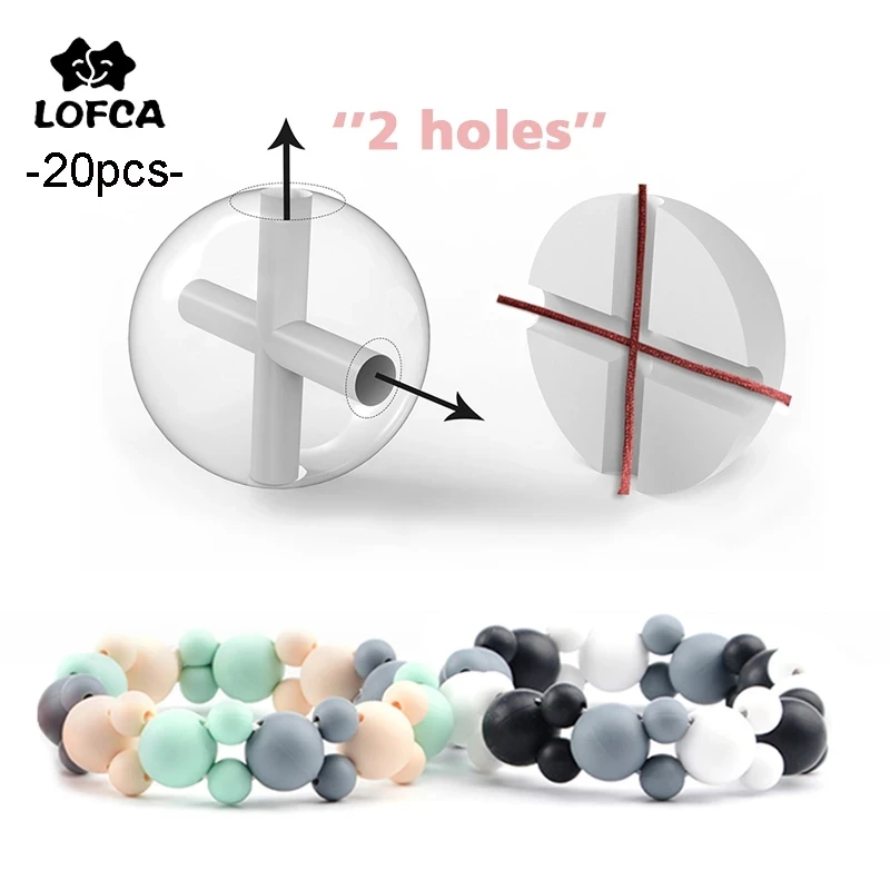 

LOFCA 15mm 20pcs 2/4holes Silicone Beads Food Grade Teether Round Beads Baby Chewable Teething Beads Silicone Teether For Diy