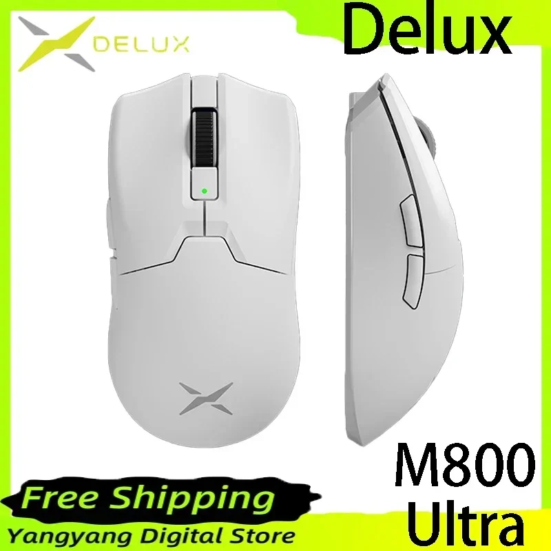 DELUX M800 Ultra Gaming Mouse PAW3395 600IPS Nordic52840 49g Lightweight Bluetooth 2.4g Three Mode Wireless Ergonomic FPS Mice