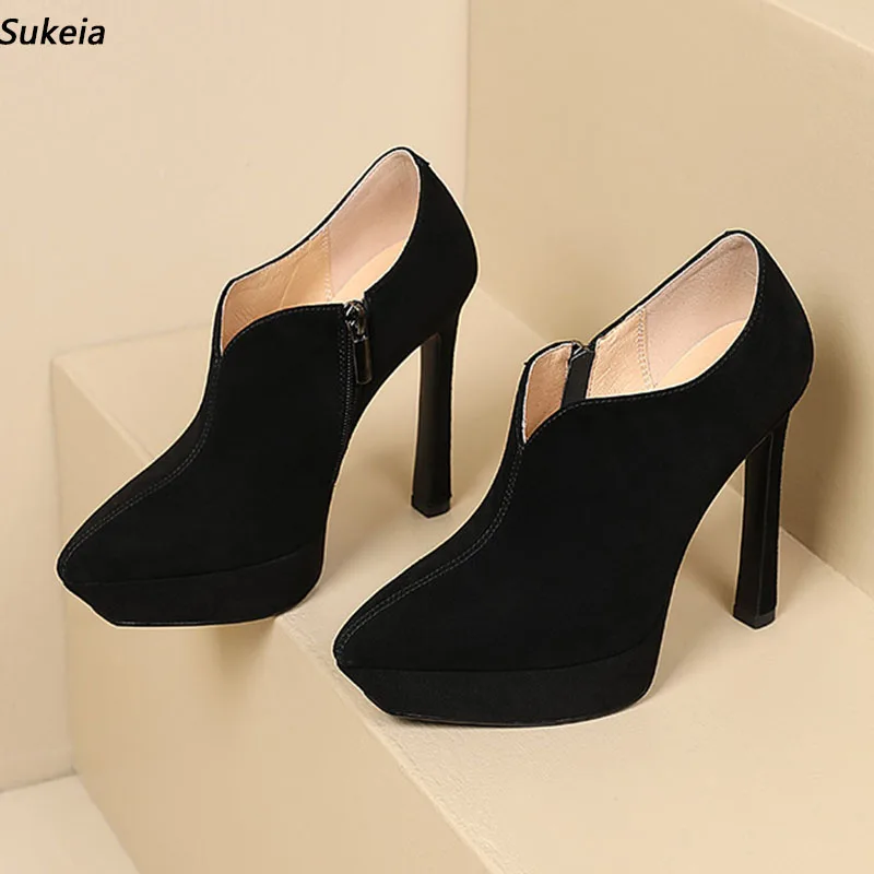 

Sukeia Women Platform Pumps Suede Pointed Toe Sexy Stiletto Heels Black Purple Party Shoes Ladies Plus US Size 3-9.5