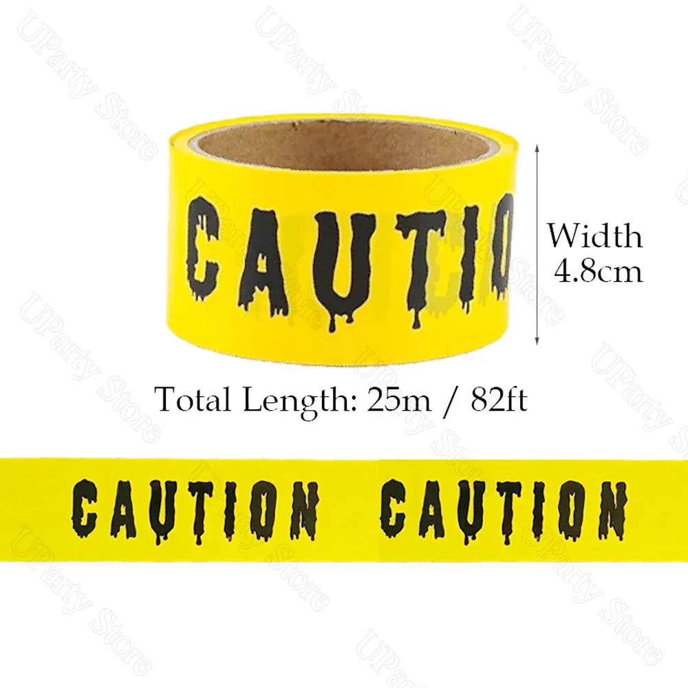 25M Halloween Decoration Caution Tape Ribbon Non- Adhesive Yellow Halloween CAUTION Tape for Ourdoor Halloween Party Decor Favor