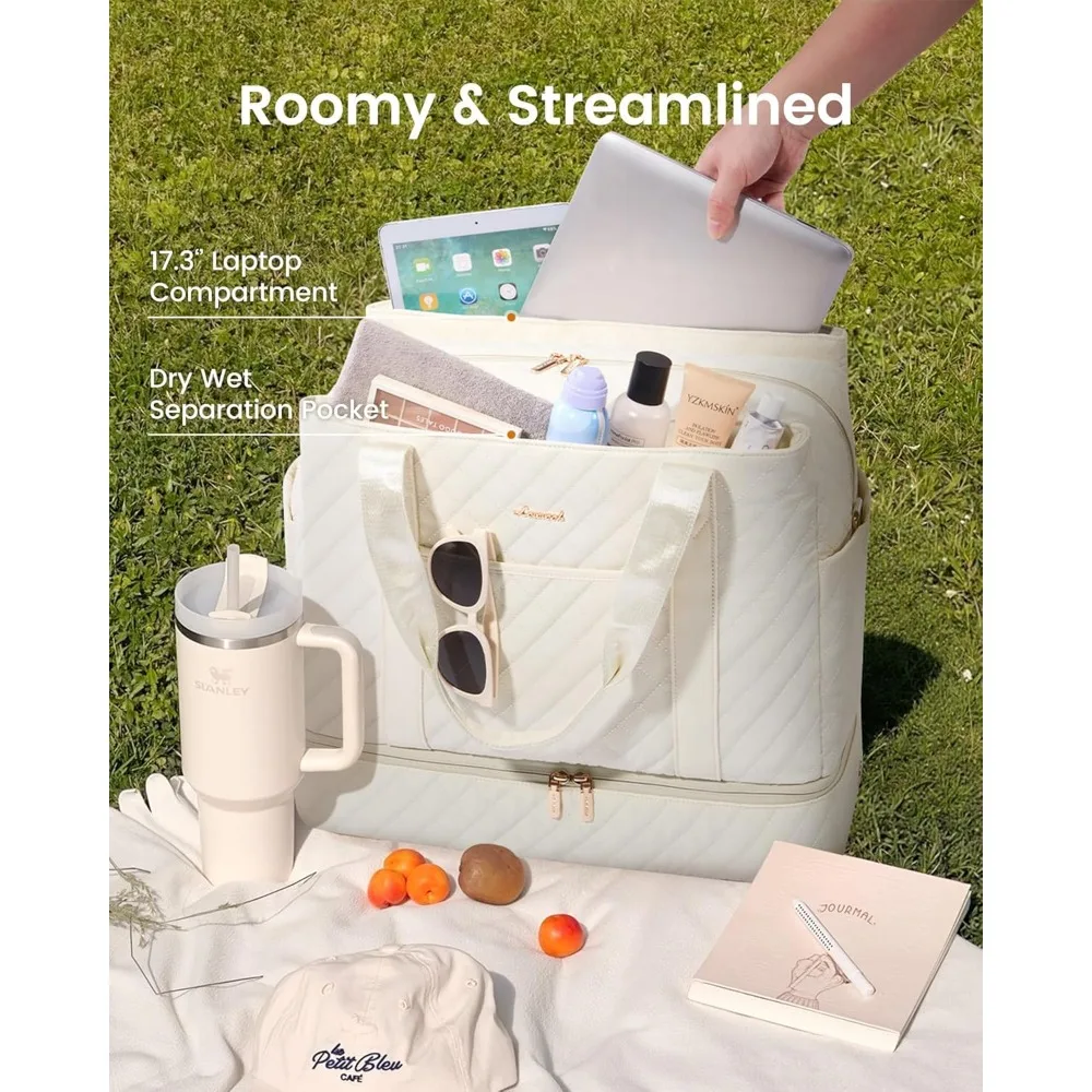 حقيبة نسائية كبيرة سعة 52 لترًا لعطلة نهاية الأسبوع مع حجرة للأحذية وجيب مبلل وعنصر شخصي مبطن للسفر #3