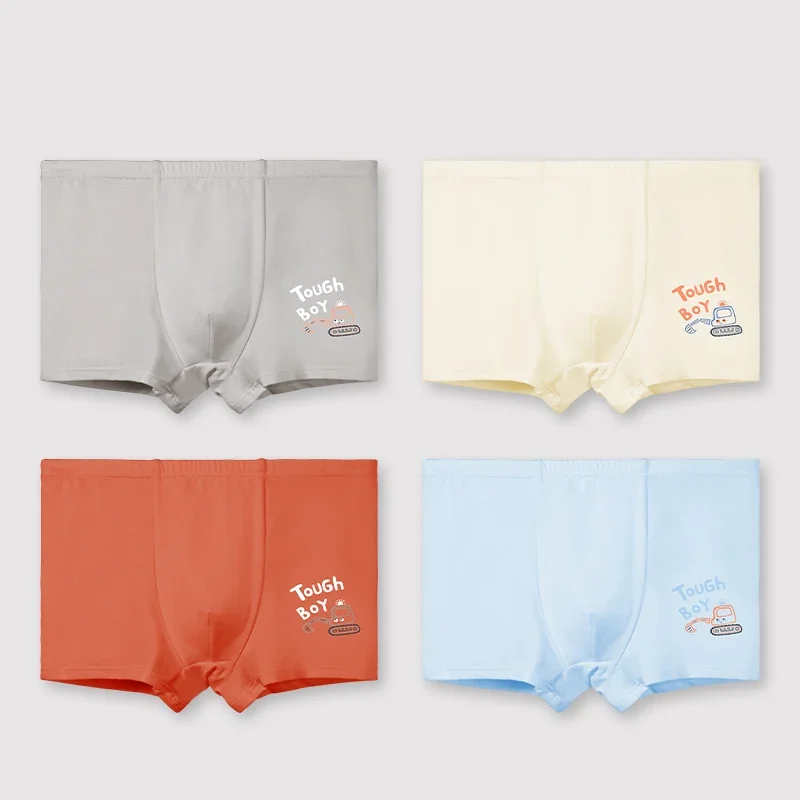 

4PCS Children's antibacterial underwear, 100% pure cotton for boys, flat cotton for little kids and boys, and four-corner shorts