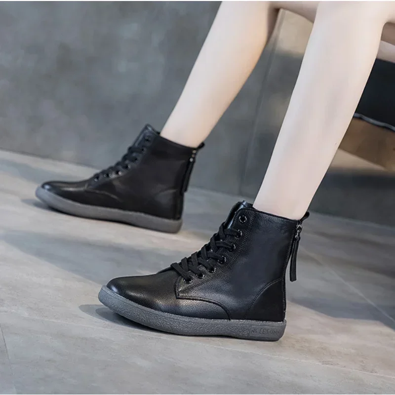 High Top Shoes Women\'s Boots Spring/Autumn Versatile Flats Ankle Boots for Women Winter Warm Women Shoes Flat with Ladies Shoe