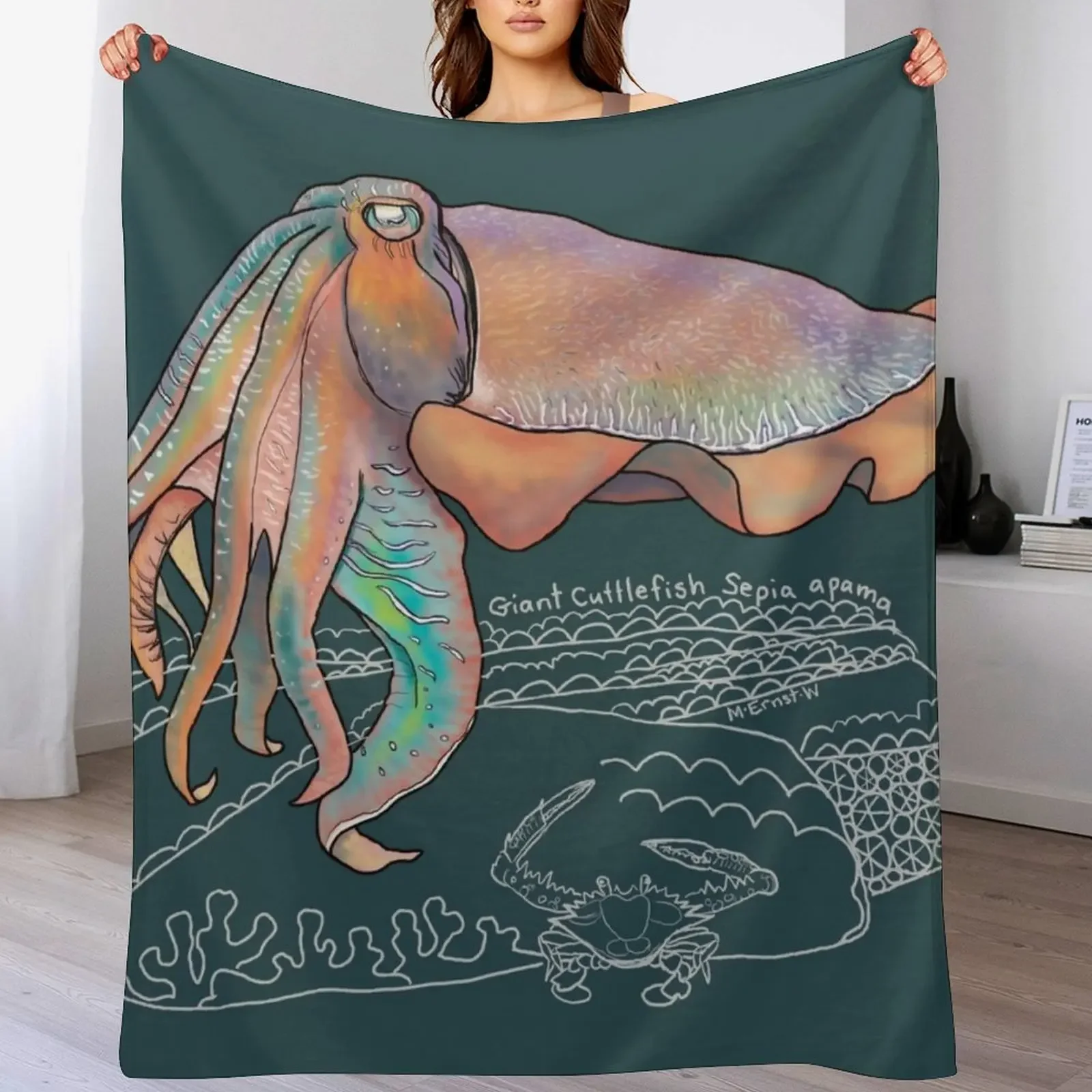 Cuttlefish Doodle-dark background Throw Blanket For Sofa Thin Bed linens Blankets