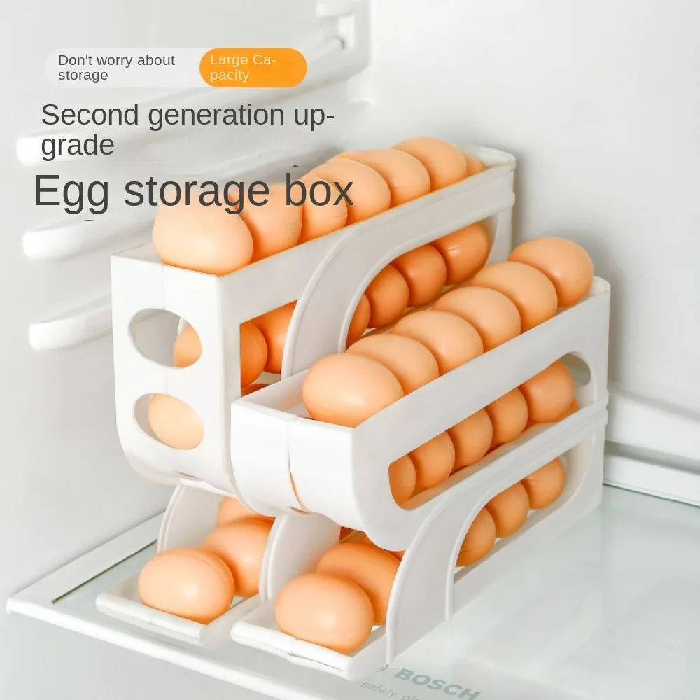 Sliding Egg Storage Container Convenient Automatic Rolling Holder Storage Box Fridge Kitchen Space Saver with Shockproof Design