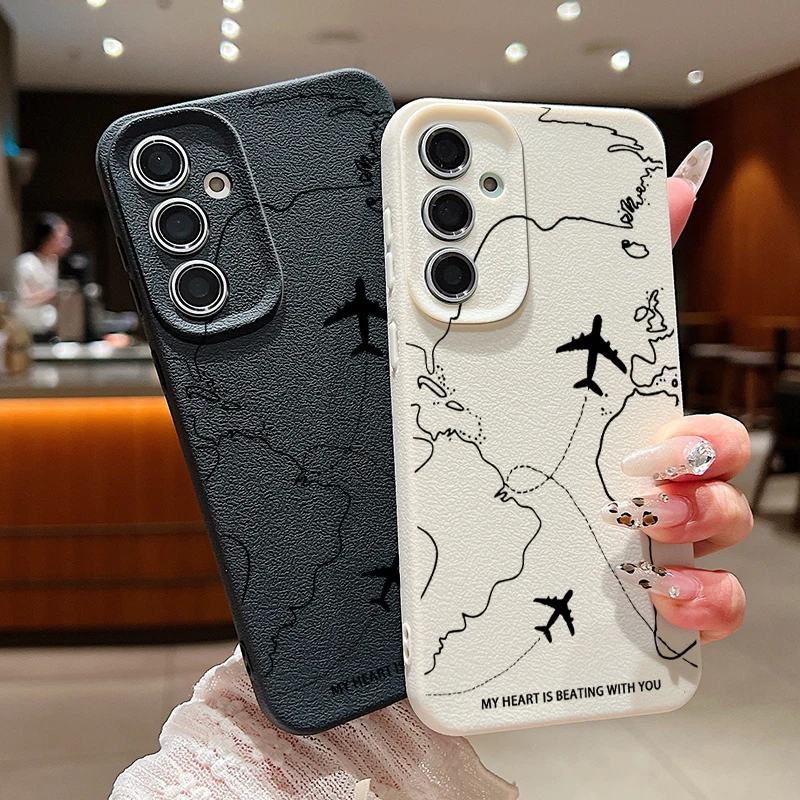 Airplane Route Case For Samsung Galaxy A55 A54 A56 A53 A52 A36 A26 A16 A35 A25 A15 5G A34 A14 S21 FE S25 S22 S23 S24 Ultra Capa