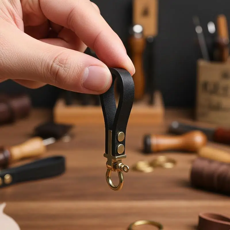 Messing-Motorrad-Schlüsselanhänger-Verschluss mit Antik-Finish, Schraubverschluss-Schnalle, Autoschlüssel-Organizer für DIY-Lederhandwerk, Schlüsselring-Hardware – Detail 5