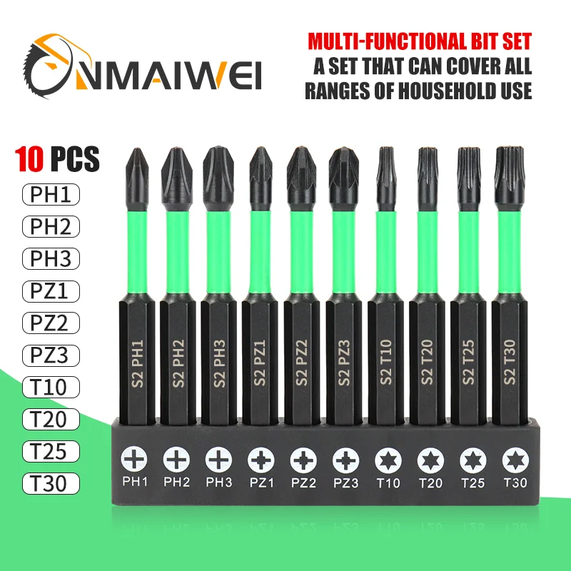 

10PCS 65mm High Torque Screwdriver Bits Set PH/PZ/Trox for Electrician Circuit Breakers Industrial Maintenance Pro Tools