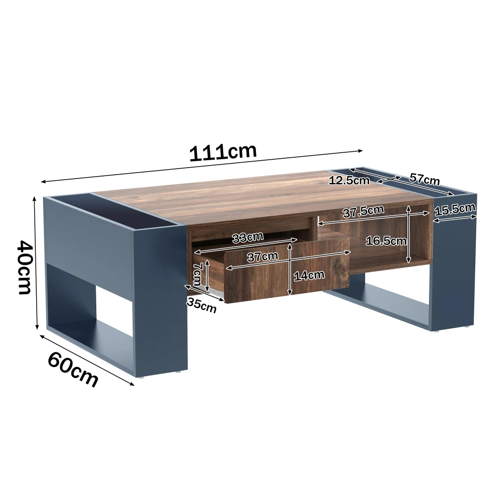 PINGGO Holz-Couchtisch Anthrazit Grifflose Schublade Doppelseitiges Staubdichtes Fach Großer Stauraum für Wohnzimmer – Detail 3