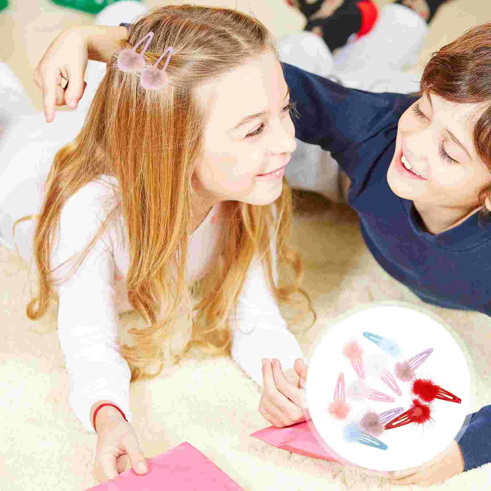 10 Pcs Girls Hair Accessories Fluff Clip Adorable Decorate Fluffy Ball Pin Bobby Pins Baby