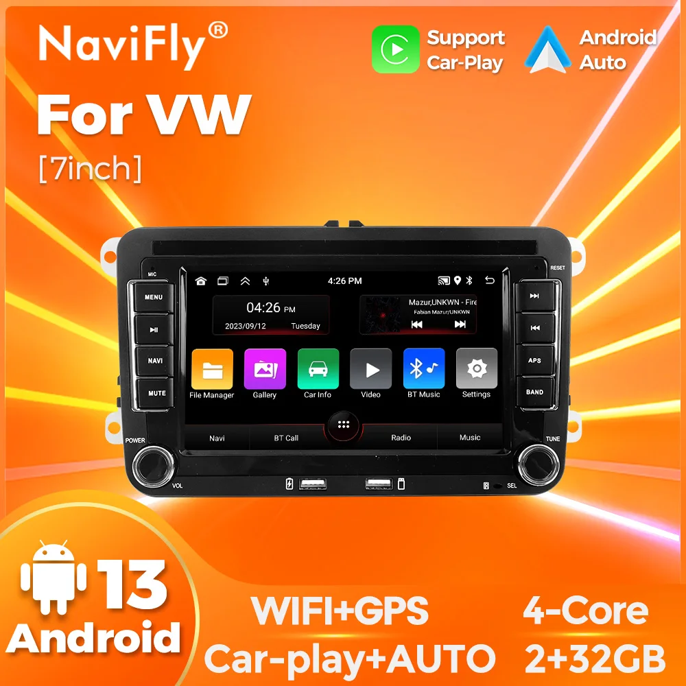 

NaviFly 7inch Android 13 Car Radio with USB interface For Volkswagen VW Passat B6 B7 CC Skoda Jetta Tiguan Touran Golf 5 6 POLO