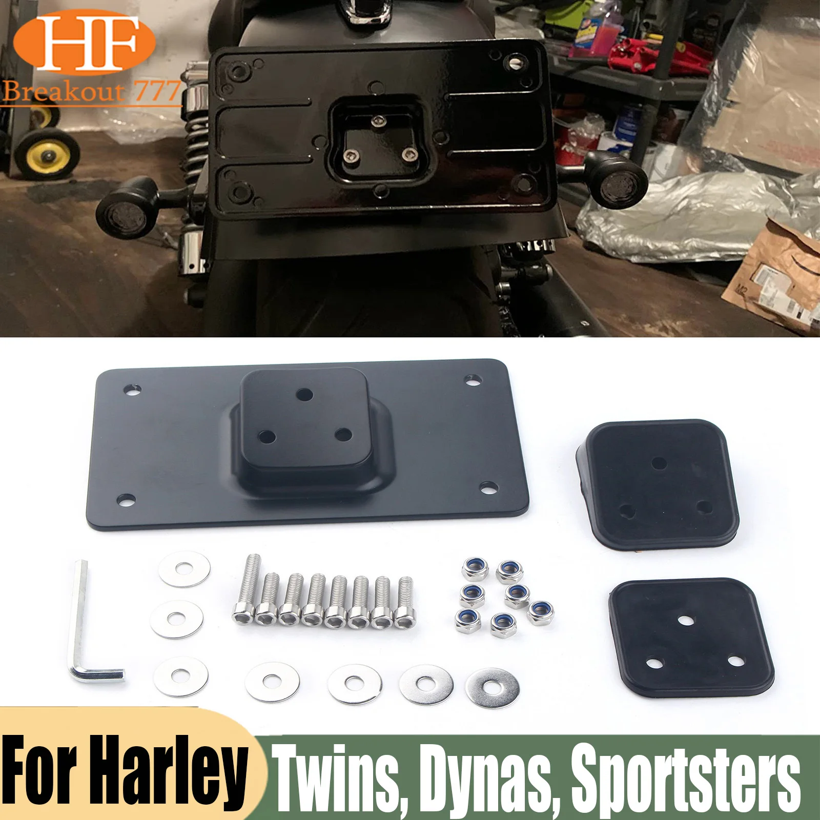For Harley Big Twins, Dynas, Sportsters Motorcycle 3-Hole Laydown License Plate Mounting Bracket
