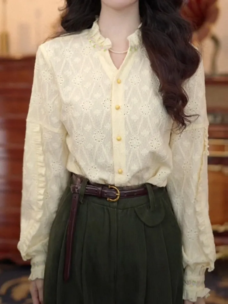 

Модная женская повседневная рубашка с V-образным вырезом на одной пуговице, свободного кроя, стройнящая, летняя, 2026, дизайнерская, трендовая, дышащая, приятная к телу.