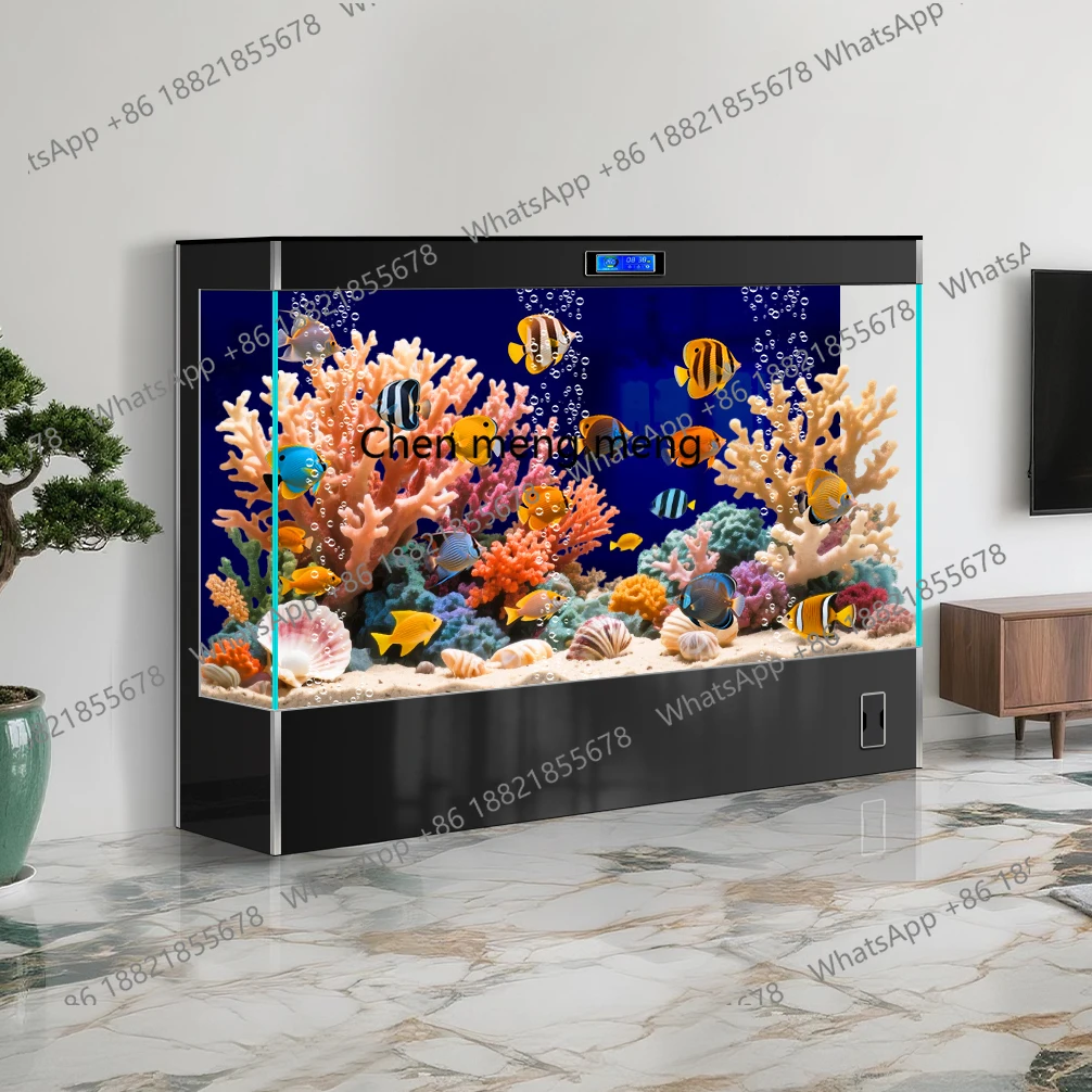 

New office fish tank living room large ultra-white glass ecological floor integrated vertical