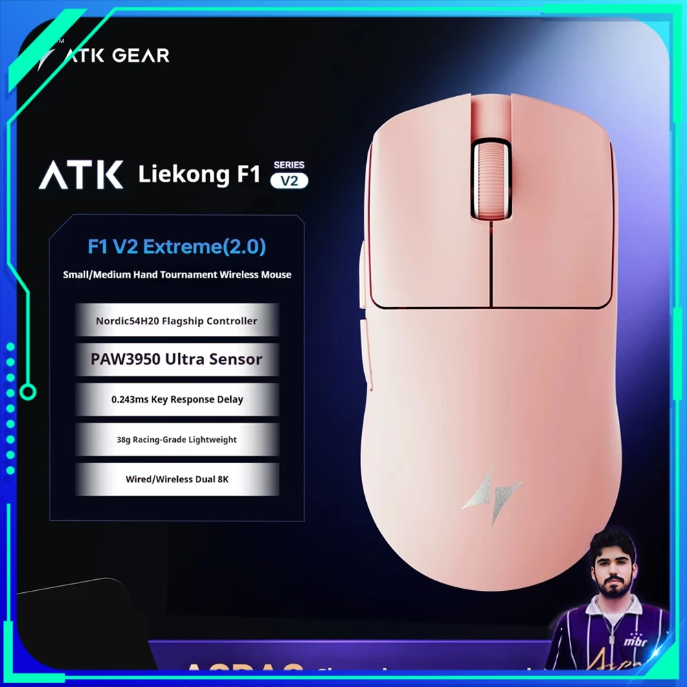 

Новая беспроводная мышь Atk Blazing Sky F1 V2 Ultimate Paw3950utrla, легкий вес 750ips, 0,243 мс, низкая задержка, 650 минут, геймерский аксессуар