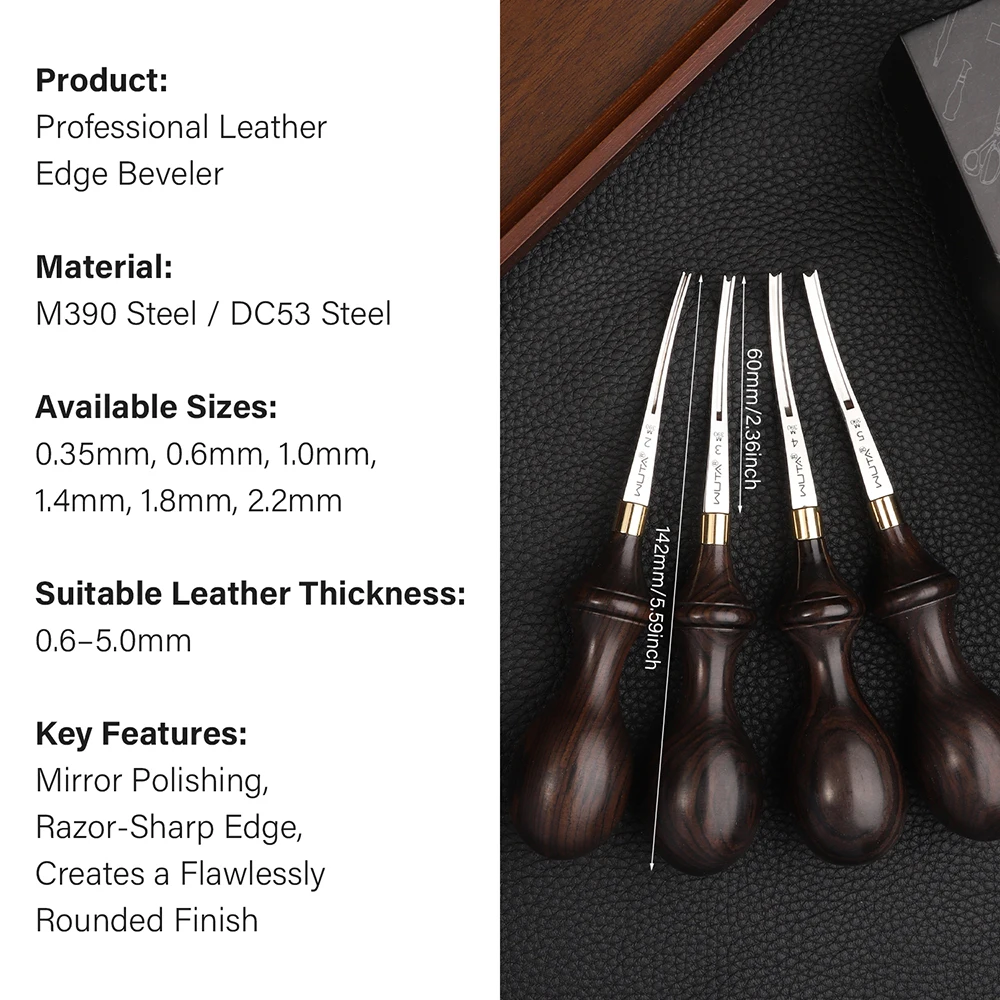 WUTA 1PC Leather Edge Beveler PRO Skiving Craft Work M390 / DC53 Steel Ebony Handle Cutter Edger Creaser Skiver Leather Tools