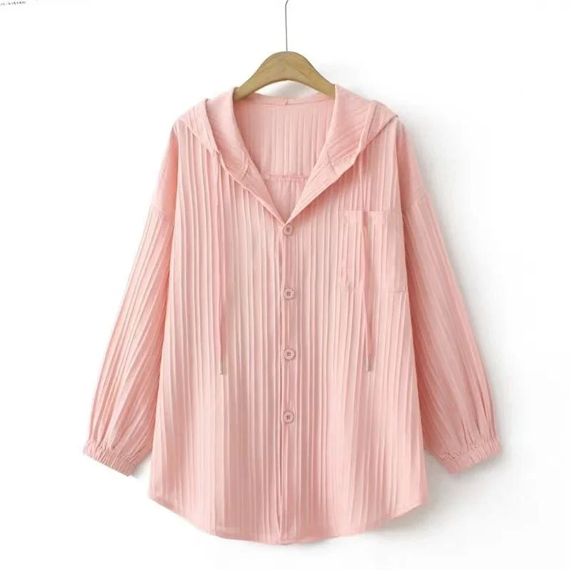 女性用長袖日焼け止めジャケット,大きくて薄いフード付きジャケット,単色服,4xl,夏,2024