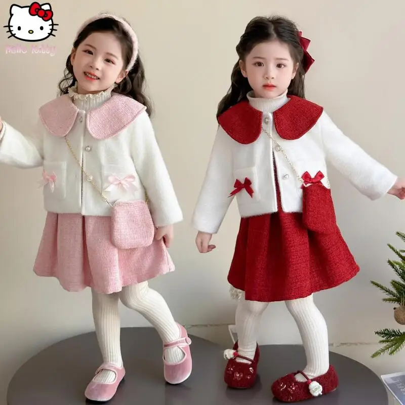 

Девушка Kawaii Утолщенная маленькая куртка с ароматом Юбка Костюм Аниме Осень Зима Новый мультяшный теплый кукольный воротник Топы Платье Комплект из двух предметов